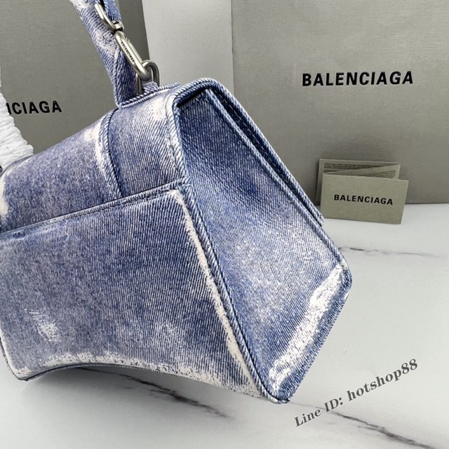 Balenciaga專櫃爆款手提肩背女包沙漏包 巴黎世家Hourglass牛皮牛仔印花沙漏包 fyj1112